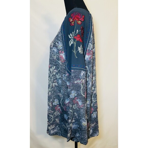 Hannah Woman‎ Boho Floral Sheer Embroidered Long Sleeve Blue Top 2X - Picture 2 of 10